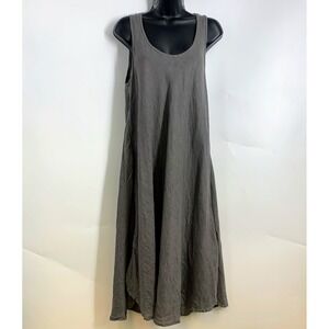 CP Shades Linen Maxi Dress M Gray‎ Sleeveless Tank V Neck Made USA